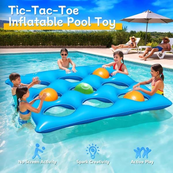 Oppusteligt Tic-Tac-Toe Poolspil Sæt med 10 Bolde, Oppusteligt Nacional Spil til Børn og Voksne, Pool Float