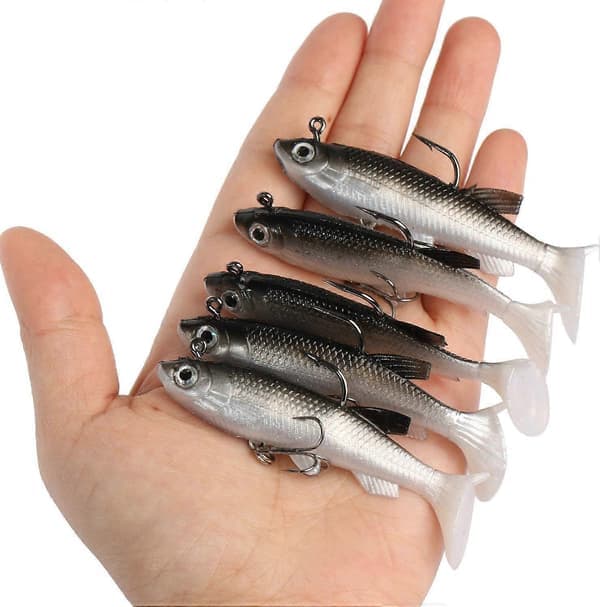Bløde fiskelokker med krogede synkende swimbaits (5-pak)