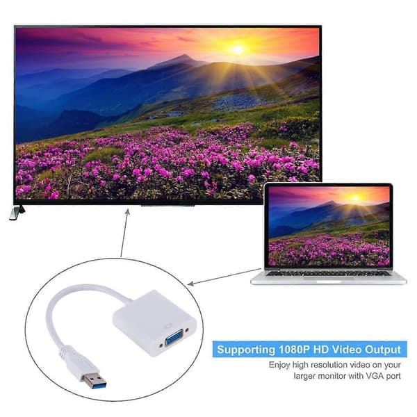 USB3.0 til VGA Adapter USB til VGA Eksternt Grafikkort VGA Konverter - Sort