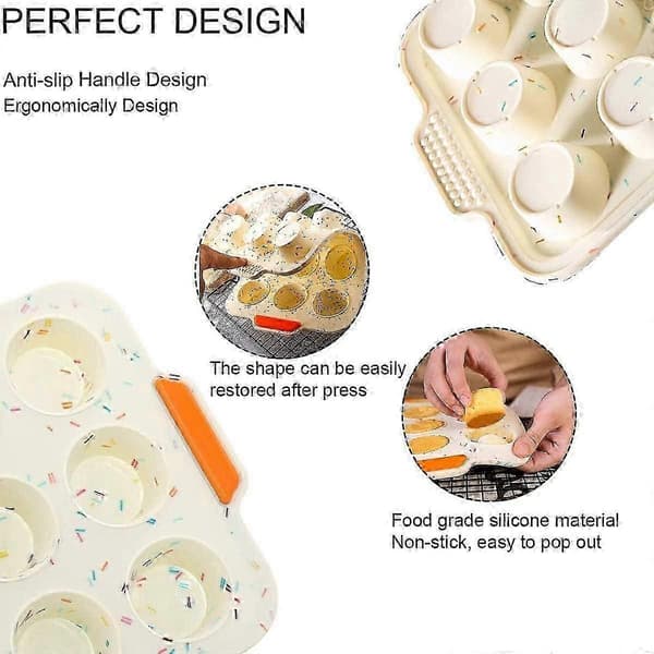 Cupcake- og Muffinforme Silikone Muffinforme til Bagning 12 Kopper Nonstick Mini Muffin Cupcake m