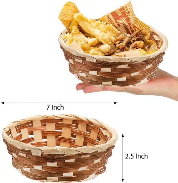 12-pack runda presentkorgar, små bröd- och fruktkorgar i bambu, 17 cm vävda brödkorgar, matserveringskorgar