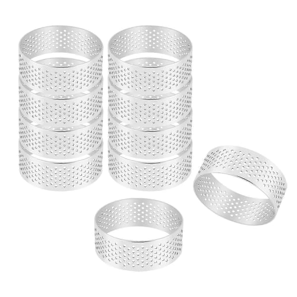 10-pakning 5 cm tertering i rustfritt stål, varmebestandig perforert kakemoussering, runde bakeformer