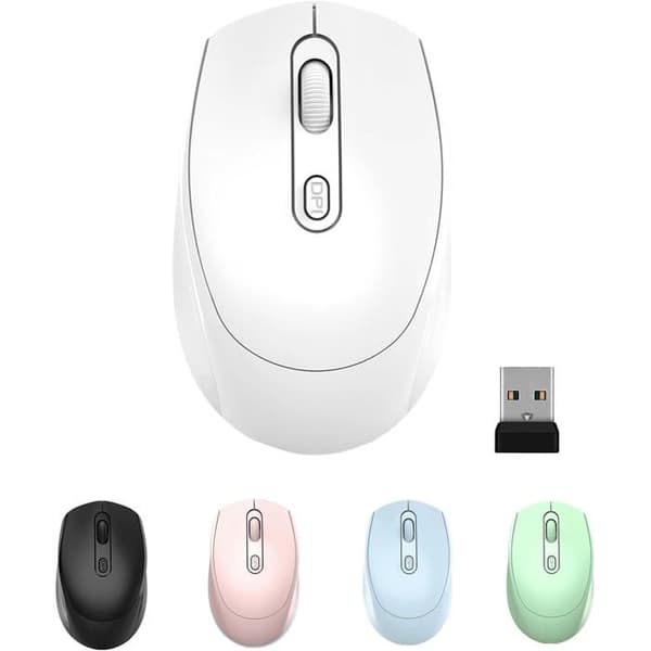 2.4G Stillegående Trådløs Mus med Nano USB-mottaker, Datamus for PC Bærbar Mac Windows (Hvit)
