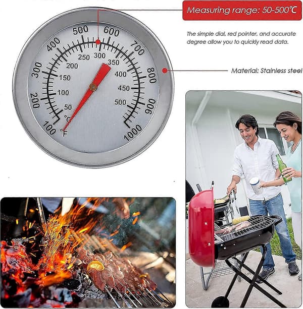 BBQ Termometer, Ovntermometer i rustfrit stål maks. 500C/1000F Analogt Display Termometer til Ovn, Pizzaovn