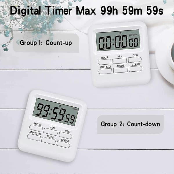 Digital timer med 3-i-1 ur/vækkeursfunktion, magnetisk køkkentimer, nedtællingsstopur