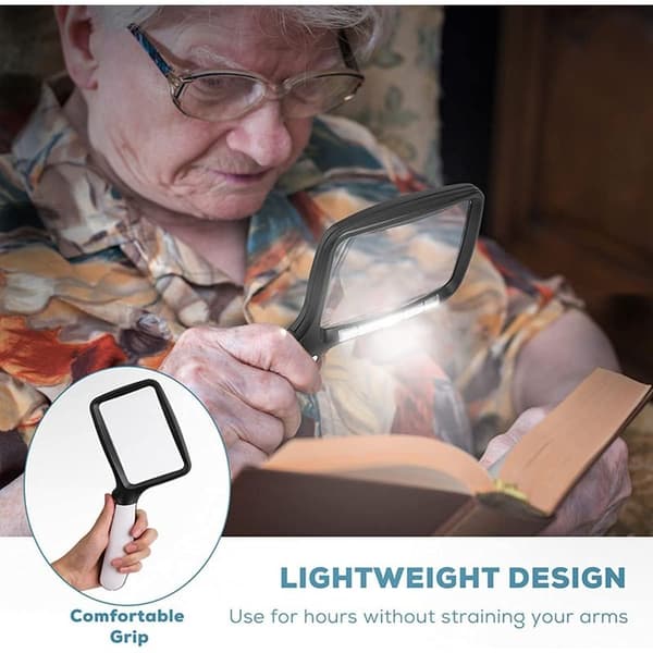 Sammenfoldelig lup med 3x lys – High-definition akryllinse – 5 dæmpbare LED'er – Til læsning af småt print