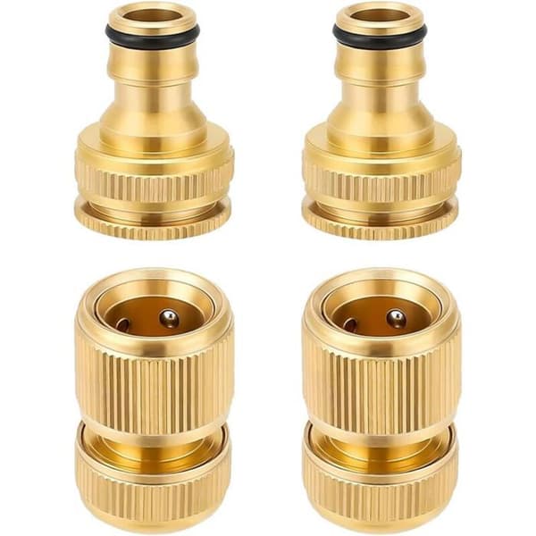 4-pak messing haveslangehane-kobling, 2-i-1 haneadapter, slangefittings med hurtig gevindforbindelse