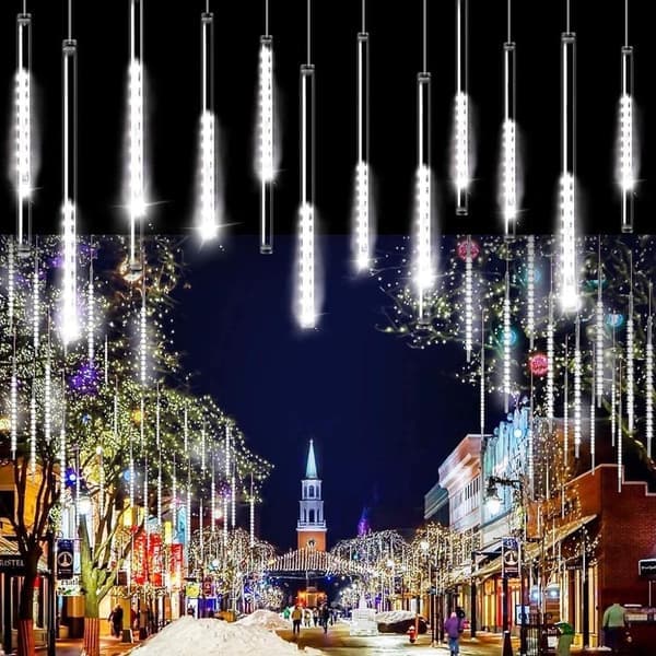 Meteorregn Dusjlys Vanntett LED Fallende Regnlys 192 LED 30cm 8 Rør Utendørs Juleistapplys Regndråpe Kaskadelys for Høy