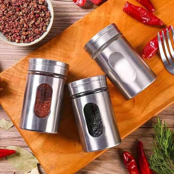 Kryddburkar - Rostfritt stål - Set om 3 - Modern design - Justerbart doseringssystem - Rostbeständigt