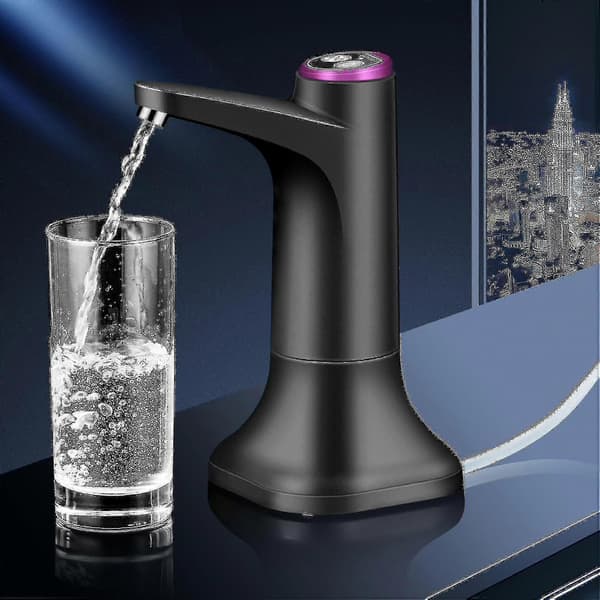 Elektrisk vattenflaskpump med bas USB vattendispenser bärbar automatisk vattenpump hinkflaskdispenser - Svart