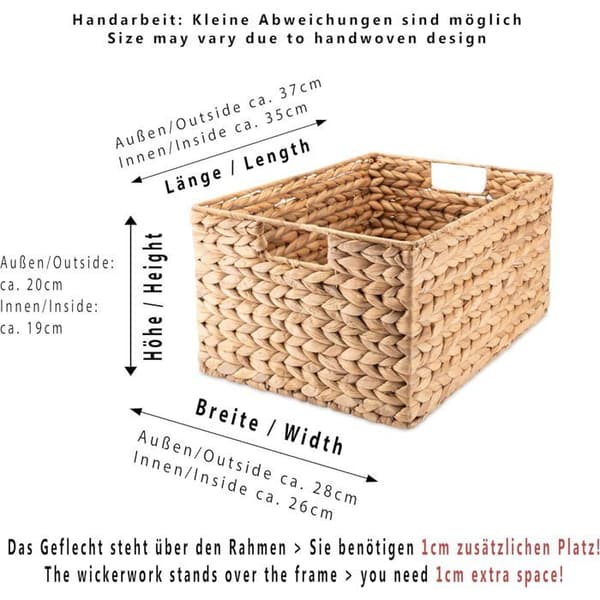 Rektangulär vävd förvaringskorg av vattenhyacint och sjögräs, rektangulär, 37 cm x 3 stycken
