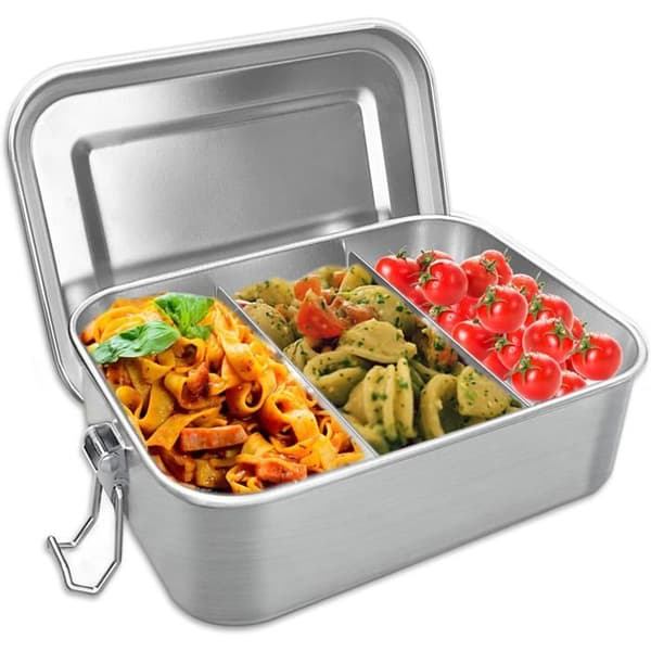 Matbeholder i rustfritt stål, 850 ml, 304 rustfritt stål, BPA-fri, 3 rom, kontor, reise, camping