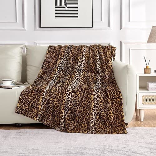 Leopardmønstret Fleecetæppe, Velegnet til Senge, Sofa, Rejser og Camping, Ultrablødt og Behageligt Fluffy Tæppe (127 x 152 cm)