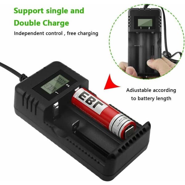 18650 Batterilader, Universell Batterilader, Smart Hurtiglading, 2-Spors Hode med LCD-skjerm, Kompatibel