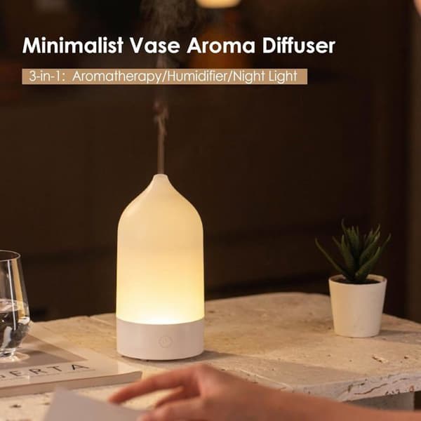 Duftoliediffuser med automatisk slukfunktion, 120 ml, 7-farvet LED-belysning, ultralydskombination