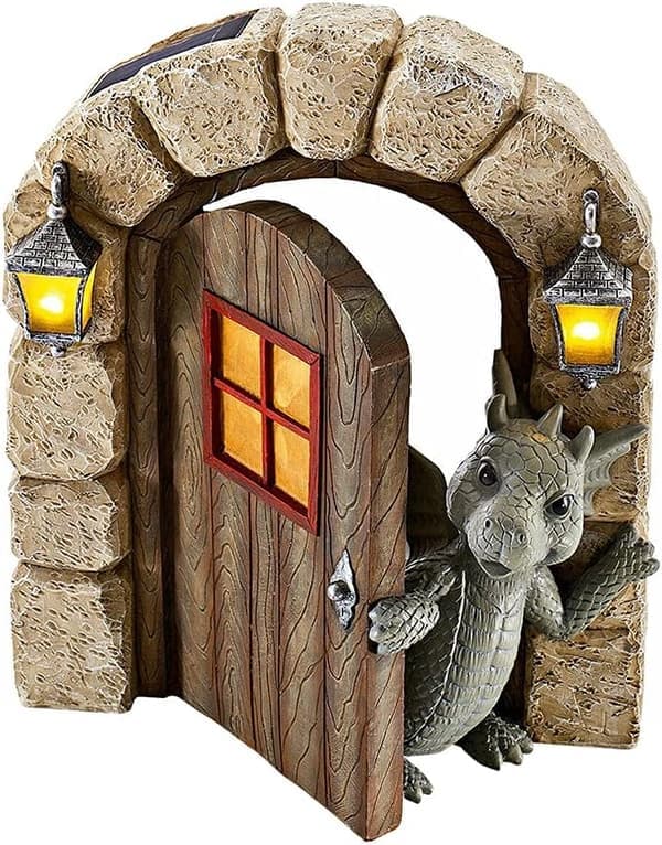 Havenissepynt Harpiks Drage Statue Skulptur Miniature Hus Udendørs Dekoration