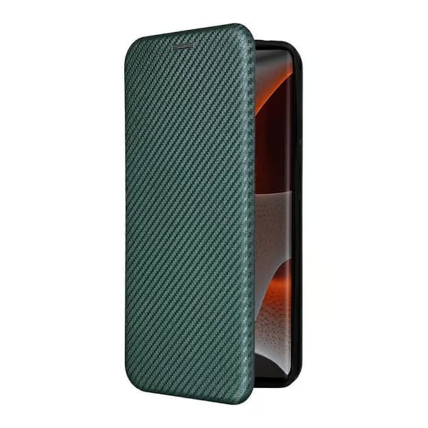 Plånboksfodral i läder med kolfiberstruktur (Grön, för Motorola Edge 50 Pro)