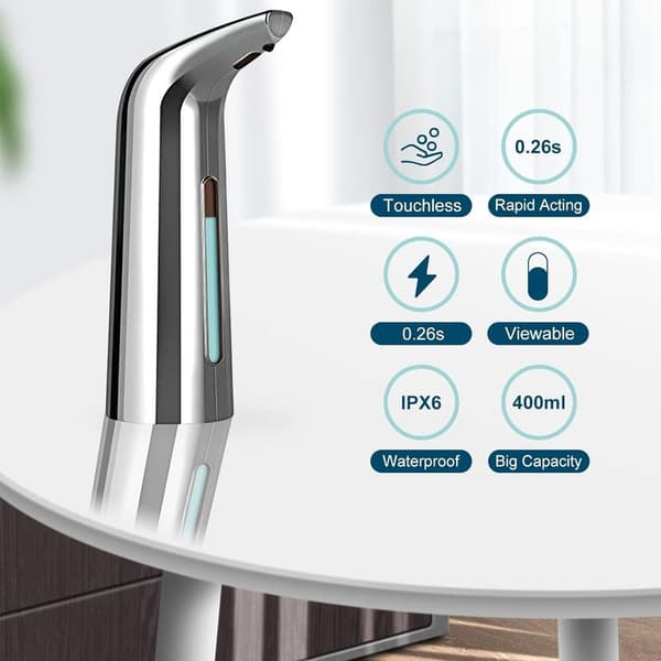 Automatisk tvåldispenser 400ml – Infraröd sensor – IPX6 vattentät – Silverdesign för badrum och kök