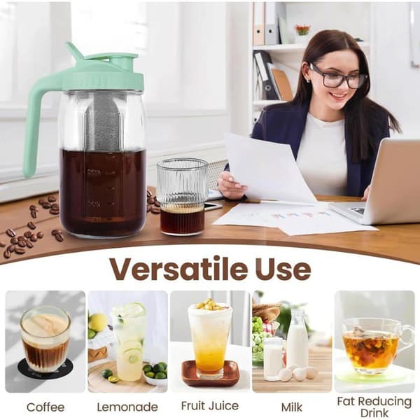 Koldbrygget kaffemaskine 1.8L - Glas og rustfrit stålfilter - Til kaffe og kold te - Grøn