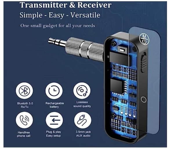 Bluetooth-sender/mottakeradapter, 3,5 mm jack for TV/høyttalere/PC/Android – Svart