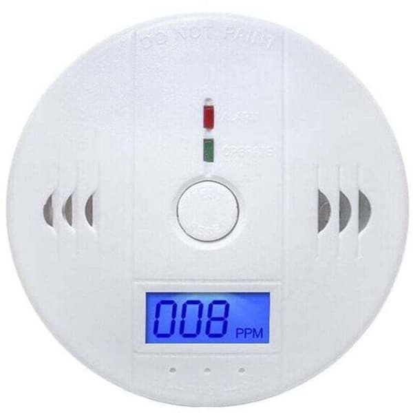 Kolmonoxiddetektor med digital display och hörbart larm, batteridriven