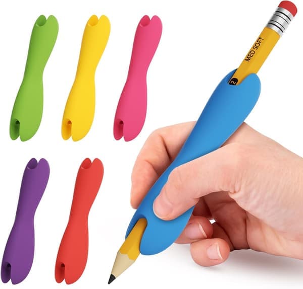 Silicone Pen Grip - 6-pack Ergonomic Double-Sided Design for Kids & Adults, Right/Left-Handed