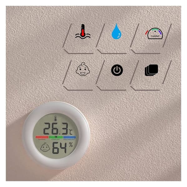 Høy presisjon rund elektronisk LCD digitalt termometer hygrometer, hvit