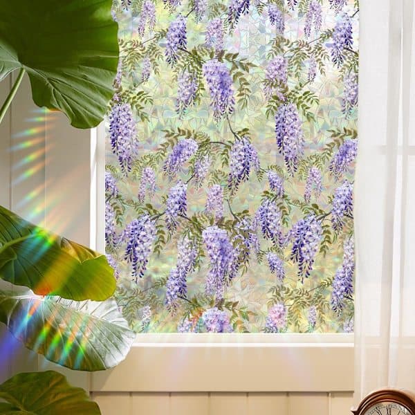 Regnbue Blomst Vinduesfilm, 3D Statisk Klæbemærke, Lilla Blomster, 40x200cm