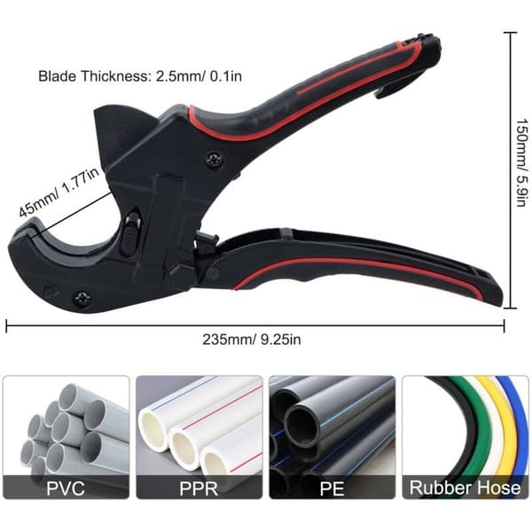 PVC/plast rørkutter, 42 mm rørkutter, skrallekutter med ekstra blad, kraftig rørkutter for rørleggere