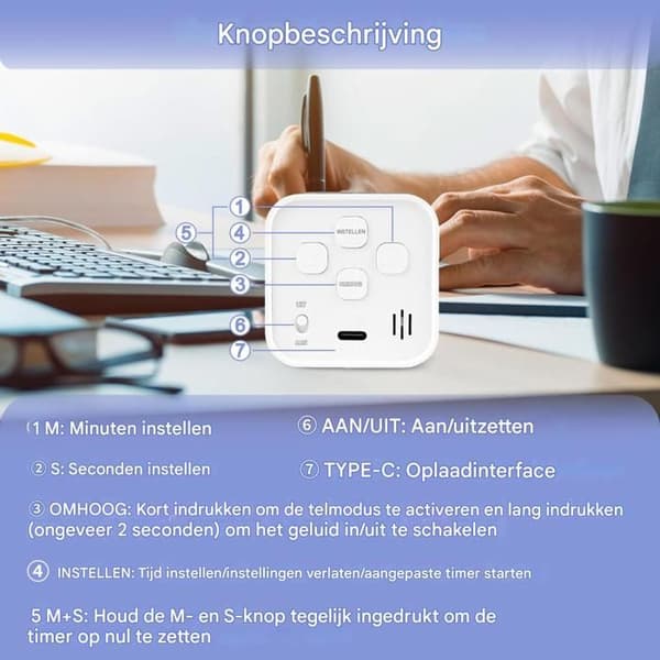 Roterende Pomodoro-timer - Digital roterende timer med resterende statuslinje - Køkken, klasseværelse, hvid