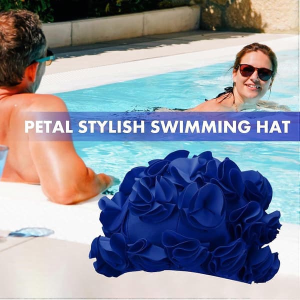 Badehætte - Retro Blomstermode Elastisk Badehat Langt Hår til Kvinder Børn (Blå)