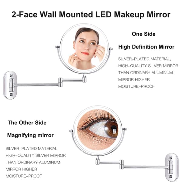 Wall Mounted Makeup Mirror with LED Light 5X Magnification 360° Rotation Dimmable Light for Bathroom Dressing Room Hotel