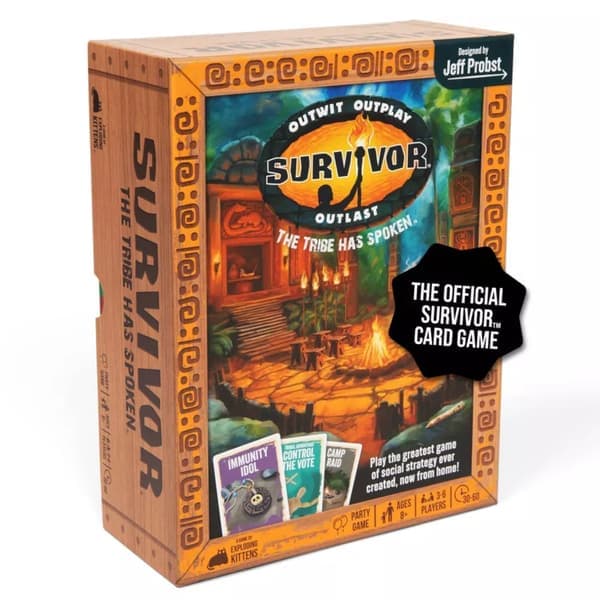 Exploding Kittens Survivor familjespel, 8+ skurk, 3-6 spelare, perfekt för vuxna och barn