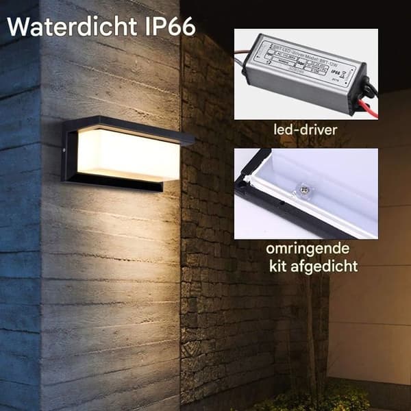 Rektangulär LED-utomhusvägglampa med rörelsesensor för badrum - Vitt ljus