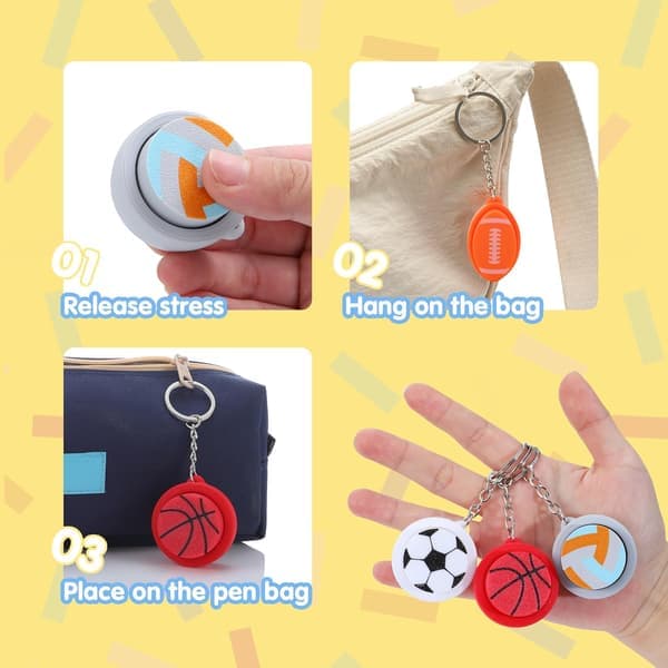 Sportboll Fidget Clicker – 12-pack 3D-printad sensorisk nyckelring för stress & autism