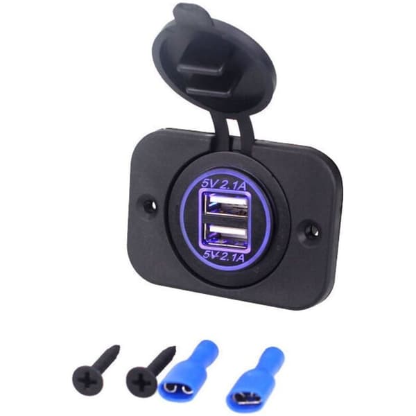 Forsænket dobbelt USB-stik 12/24 Volt 2.1A 5 Volt til campingvogne, autocampere, biler, både, lastbiler