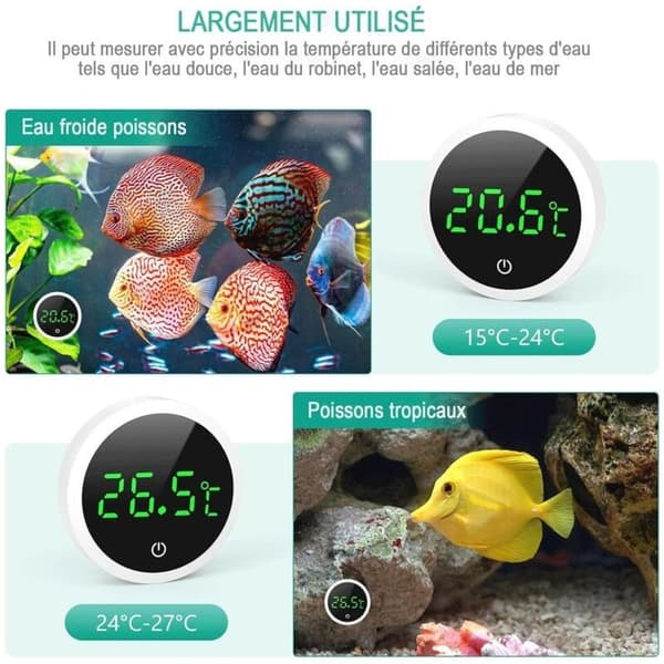 Akvarietermometer, Højpræcision 0,1℃ Digitalt LCD Akvarietermometer med Touch-knapper, Udskifteligt Batteri