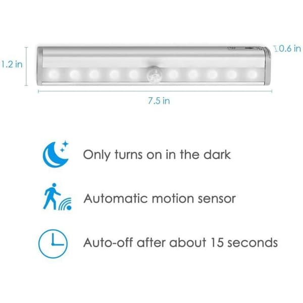 Rörelsesensorlampa - USB Uppladdningsbar - LED - Vit - Inomhus - 3ST
