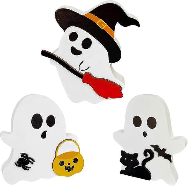 3 st spöke halloween dekorationer träbricka bordsskyltar