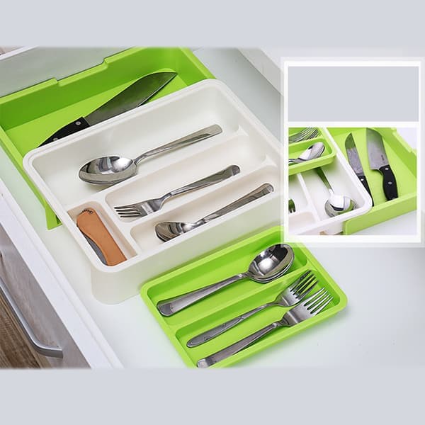 Kitchen Drawer Organizer Plastic Multifunctional Flexible Separation Space Saving Drawer Utensil Tray Holder for Cutlery Silverware Knives Easy