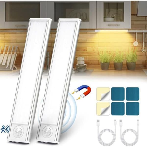 Trådlös USB Uppladdningsbar LED Köksbelysning, 6000K, Magnetisk, Dimbar med Rörelsesensor, 20cm, 2-pack
