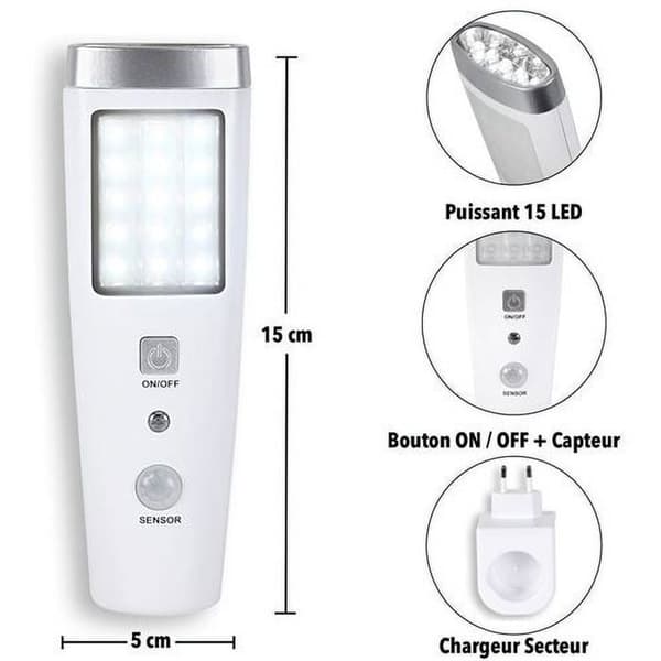 LED Lommelykt - Bevegelsessensor - 60° Deteksjonsvinkel - Oppladbart Batteri - Hvit