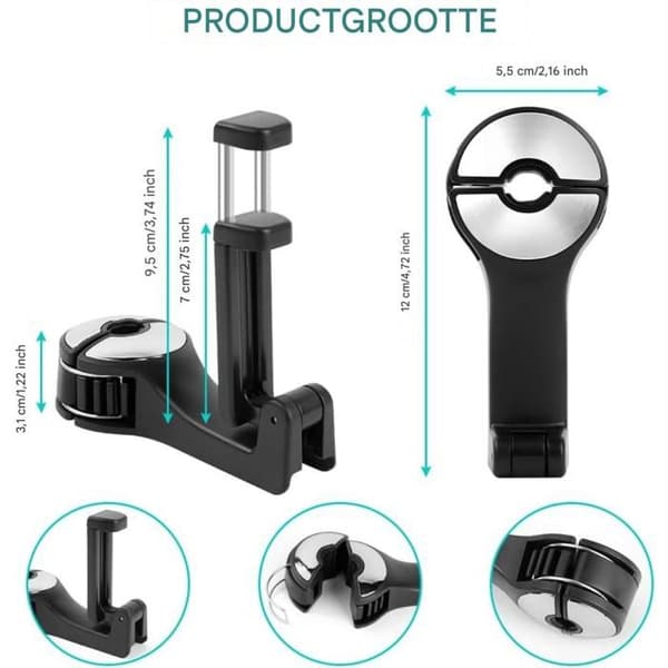 Bil krok - Multifunksjonell telefonholder - 360° skjulte kroker - Sølv