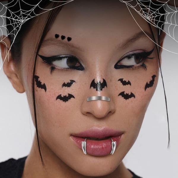 Falsk læbering uden piercing, justerbare vampyrtænder, tilbehør til temafester og karnevaler, unisex, sort sort Black