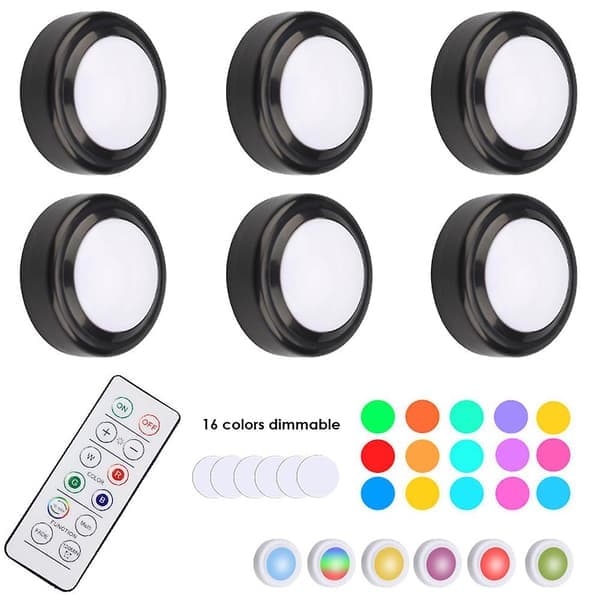LED skabsbelysning RGB trådløse pucklys under skabsbelysning 16 farver sort 6 lysstyring