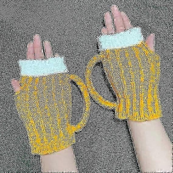 Roliga 3D-ölmuggstickade handskar present söta handgjorda stickade höst vinterhandskar retro virkade handskar, ölmuggstrumpor mössa