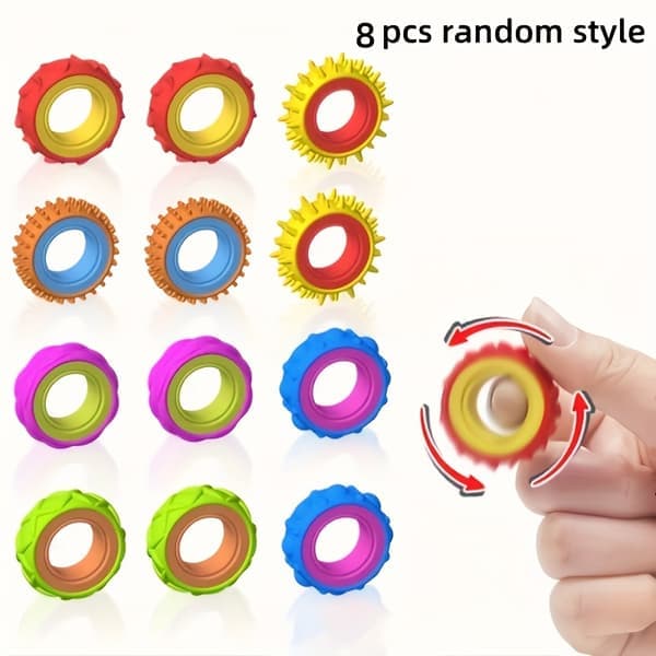 Sensorisk ring til børn, gyroskopisk afslapningslegetøj, roterende sensorisk ring, fingerspinner legetøjssæt 8 stk.