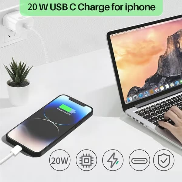 20W iPhone-lader og USB-C iPhone-kabel 2m - For iPhone 15/15 Pro/15 Pro Max/15 Plus