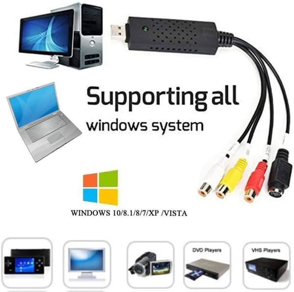 Lydopptaksboks, USB 2.0 lyd-/videokonverterer, analog til digital VHS for Windows 10/8/7/VHS