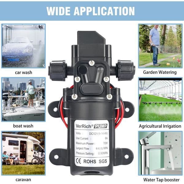 12V vattenpump för husbil, DC 12V 60W 40M 6L/Min högtrycksvattenpump med membranprimer